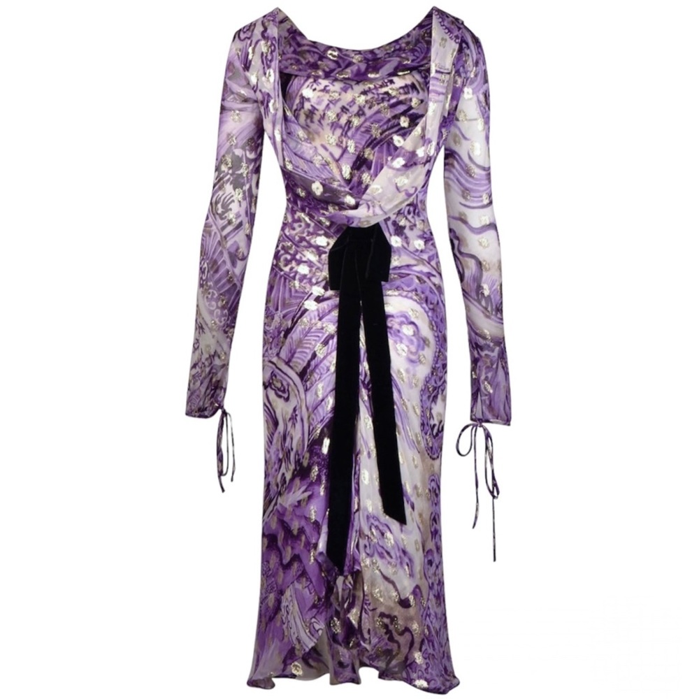 ROBERTO CAVALLI CHINOISERIE DRAGON PRINTED BACKLESS MIDI DRESS 2005 - Picture 6 of 8